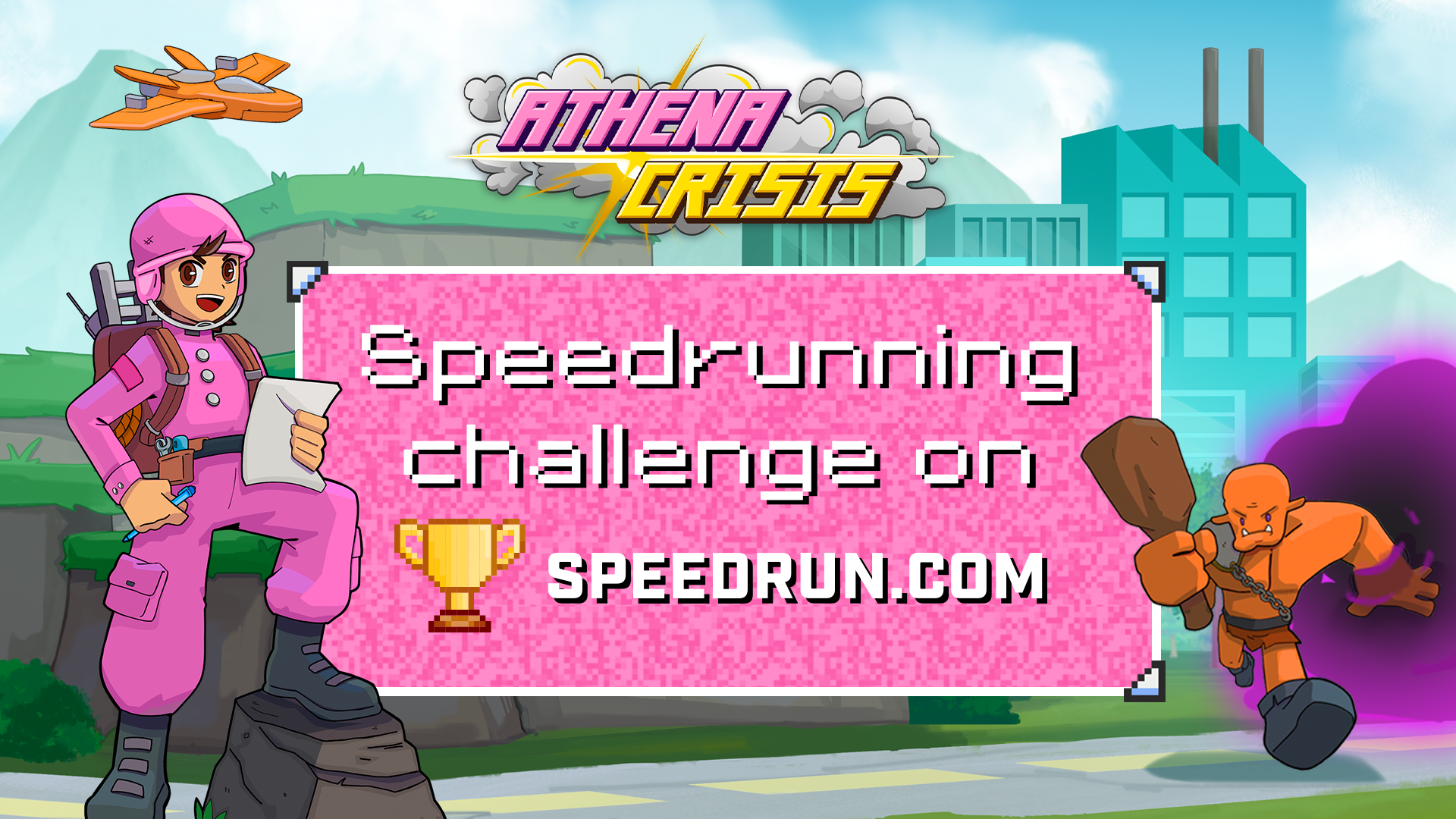 Graphic announcing the speedrunning challenge on Speedrun.com